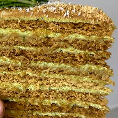 Cross-section of the matcha honey cake